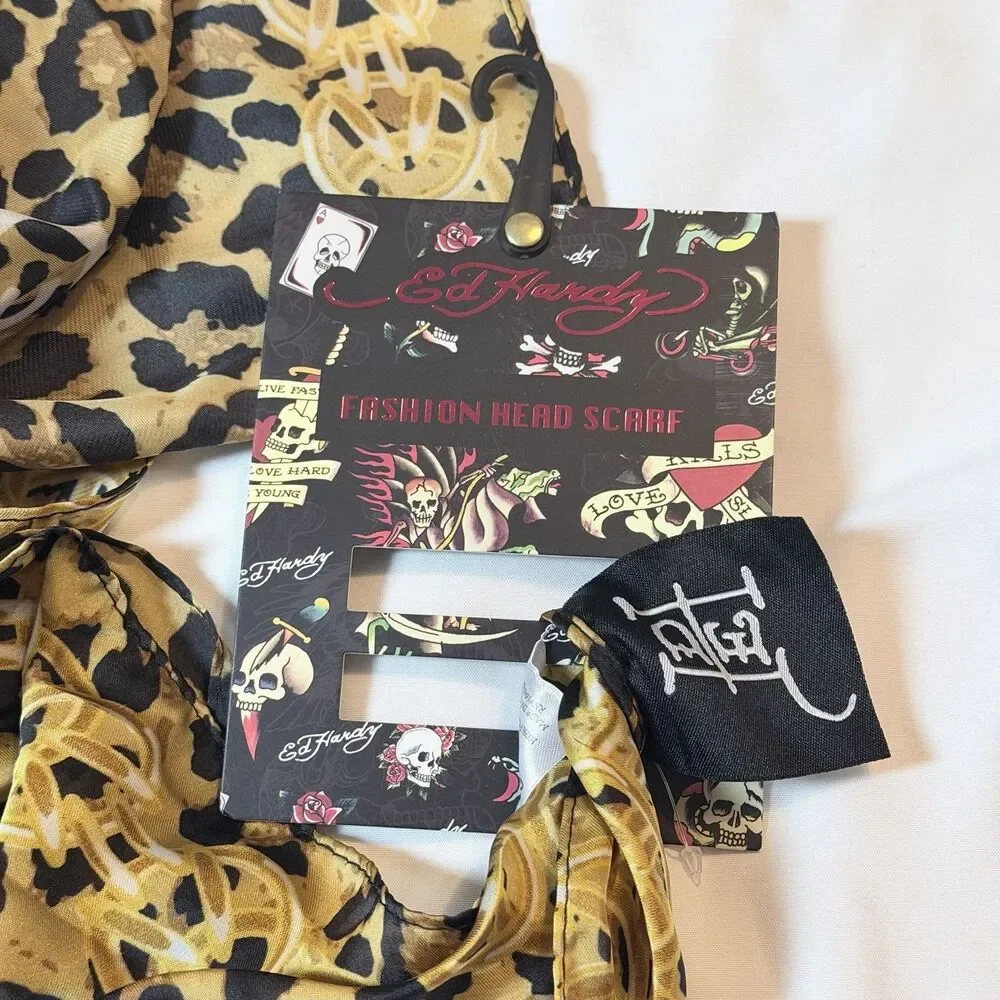 Ed Hardy Leopard Print ‘Born Free’ Fashion Head Scarf 26in NWT